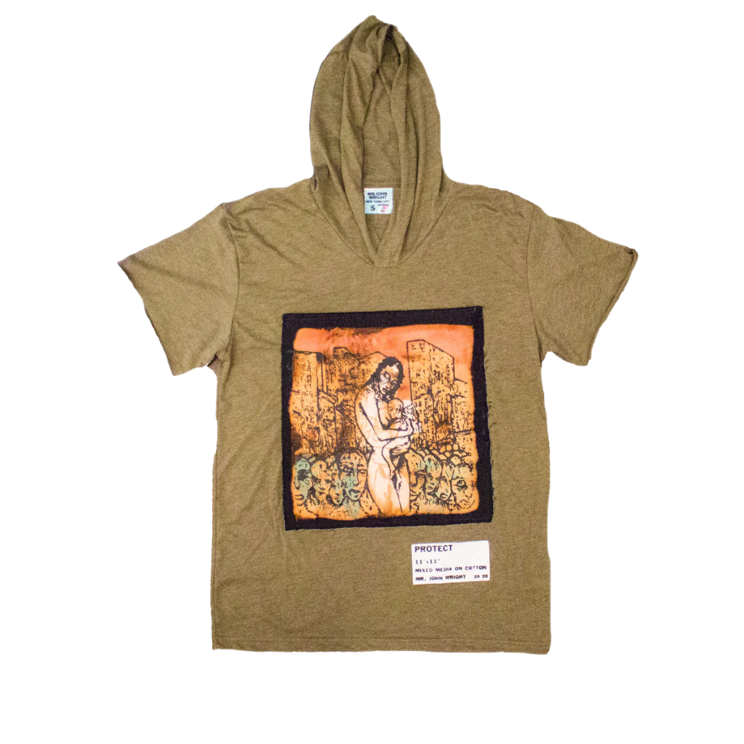 Oversized Hand Painted Protect Canvas Hooded Tee