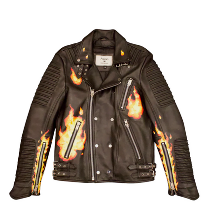 Le Feu Painted Leather Biker Jacket