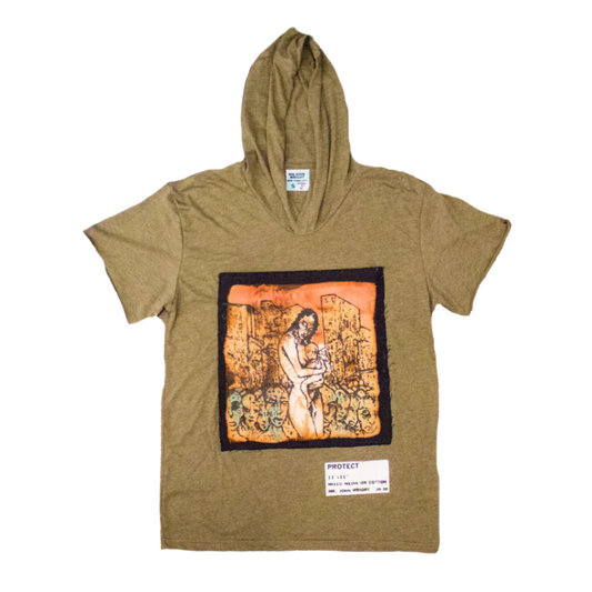 Oversized Hand Painted Protect Canvas Hooded Tee