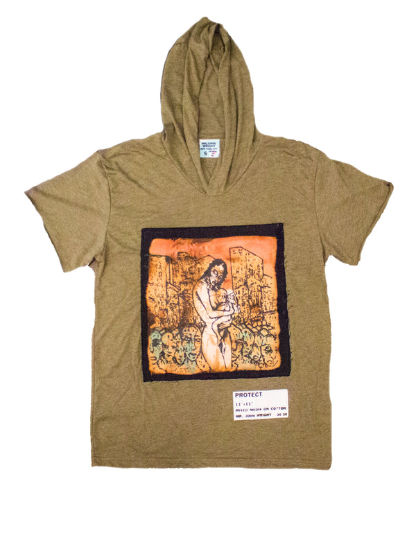 Oversized Hand Painted Protect Canvas Hooded Tee